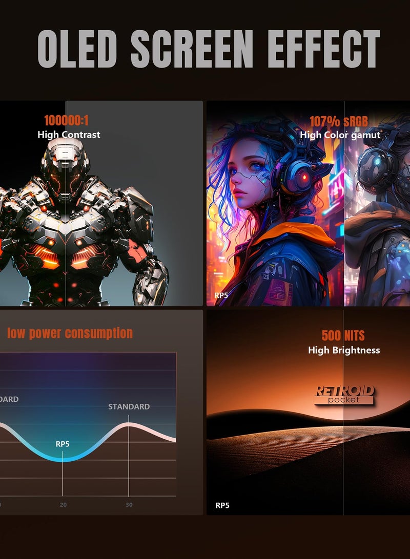 Retroid Pocket 5 Retro Handheld Game Console, 8+128G, 5.5-inch Touchscreen 1080p Portable Android Gaming Handheld with Adreno 650 GPU & WiFi 6/BT5.1, Snapdragon 865 Processor, Android 13 (Black) - Image 3