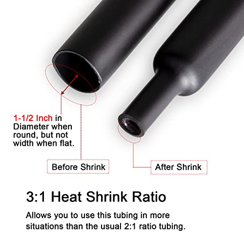 MILAPEAK 1-1/2 inch ((Diameter)) 3:1 Dual Wall Adhesive Heat Shrink Tubing, Large Glue Lined Marine Cable Sleeve Tube, Premium Wire Wrap Protector for DIY by MILAPEAK (4 Feet, Black) - Image 2