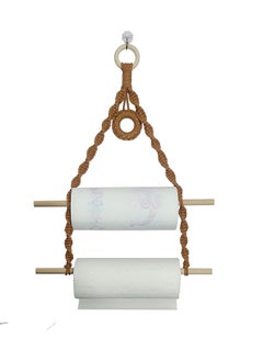 Antikiano 2 Roles Macrame Paper Towel Holder Wall Mount for Kitchen Bathroom  - Image 1