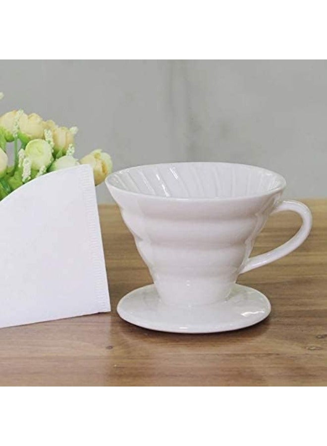 V60 Ceramic White Dripper 1-4 Cup Made of High Fired Ceramic  Material Pour Over Coffee Maker Slow Brewing Home Office Cafe Strong Flavour Brewer Size 02 - Image 2