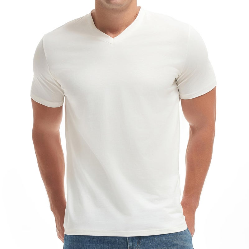 VEIISAR Premium V Neck T Shirts for Men - Modern Fitted Tees Vneck Undershirts V8 White M - Image 1