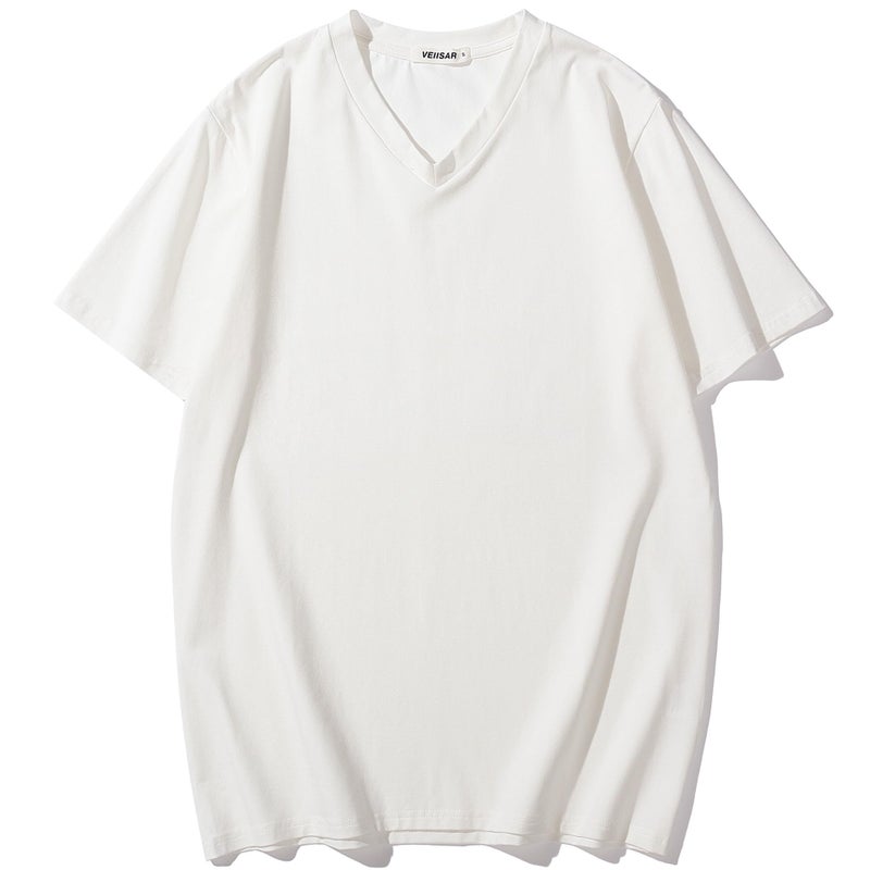 VEIISAR Premium V Neck T Shirts for Men - Modern Fitted Tees Vneck Undershirts V8 White M - Image 4