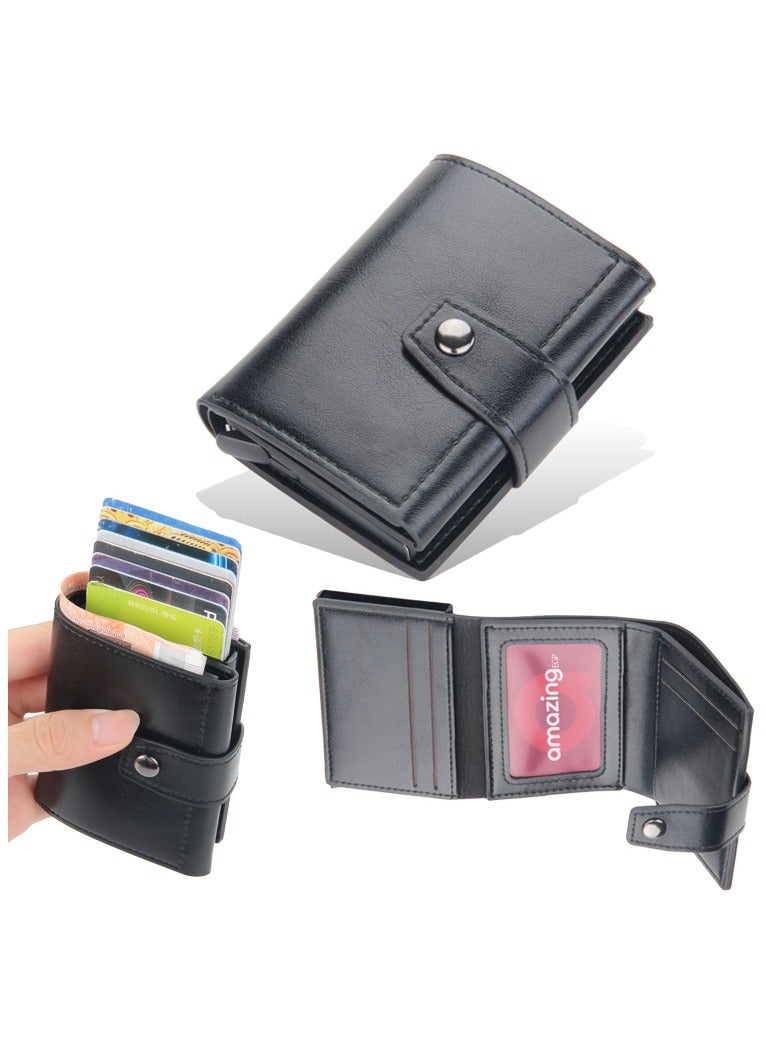 amazing.EGP Card Holder with RFID Technology - High Quality Genuine Leather Men Wallet, Slim Slim Smart Wallet, Gift Mini Wallet to Protect Your CC Information with RFID Technology | Black - Image 1