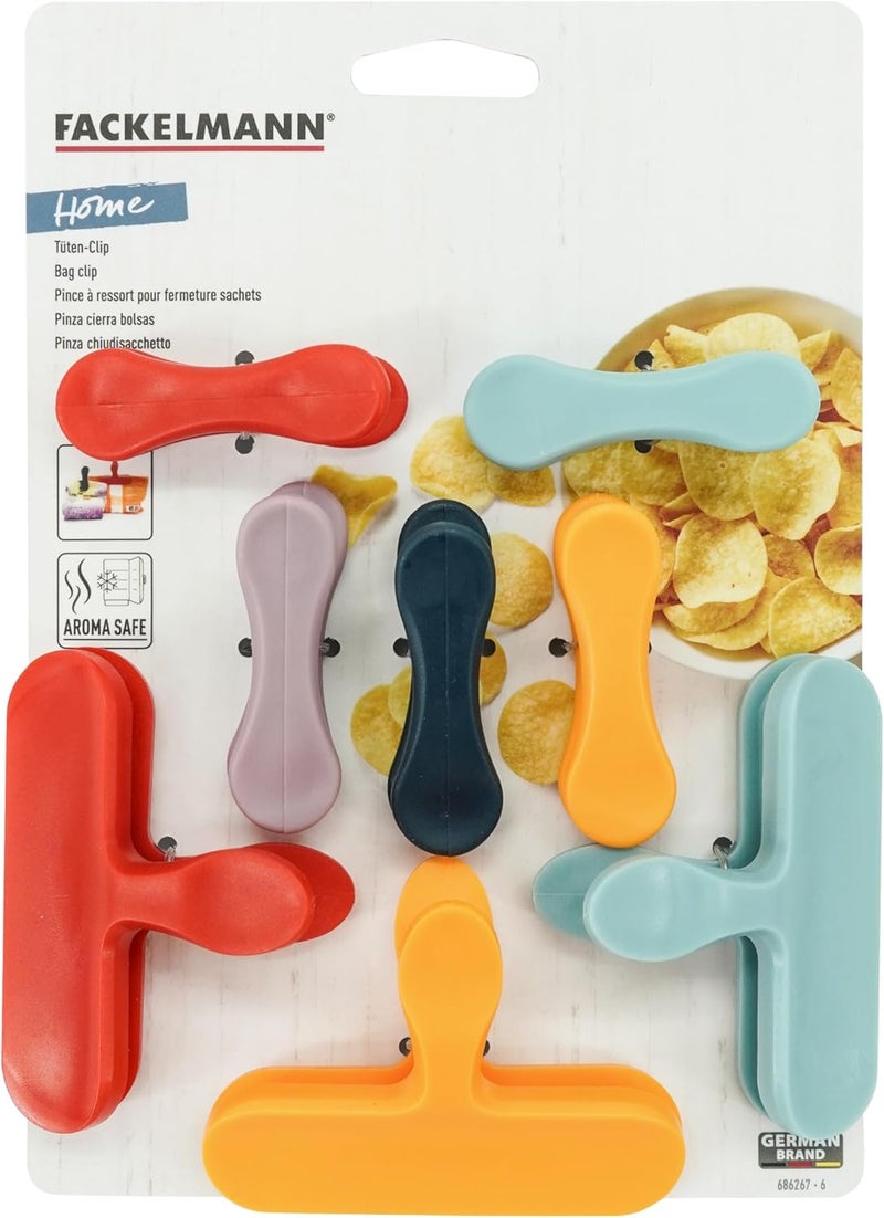 FACKELMANN Plastic Bag Clips, Set of 8, Food Bag Clips, Small 6.5x2.1x3cm, Large 9x6.5x3cm, Multi Coloured - Image 2