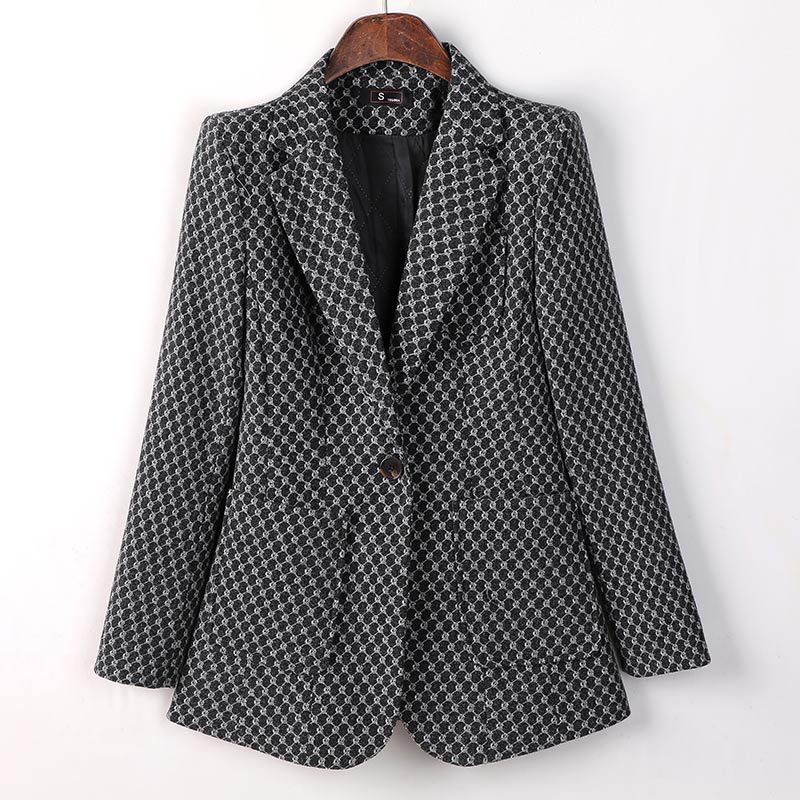 Houndstooth Suit Jacket Women'S Winter Cotton Thickened Korean Elegant Casual Fashion High-End Suit For Small Men - Image 1