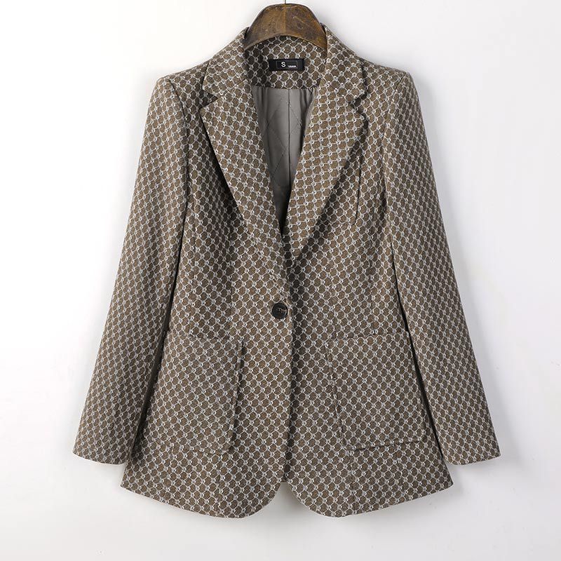 Houndstooth Suit Jacket Women'S Winter Cotton Thickened Korean Elegant Casual Fashion High-End Suit For Small Men - Image 2