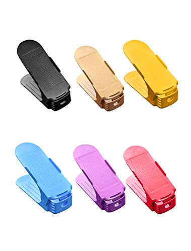 Mantavya Plastic Shoes Base Space Saver Rack Adjustable Double Layer Shoe Slot Storage Holder Rack Organizer 6Pcs Multicolor - Image 1