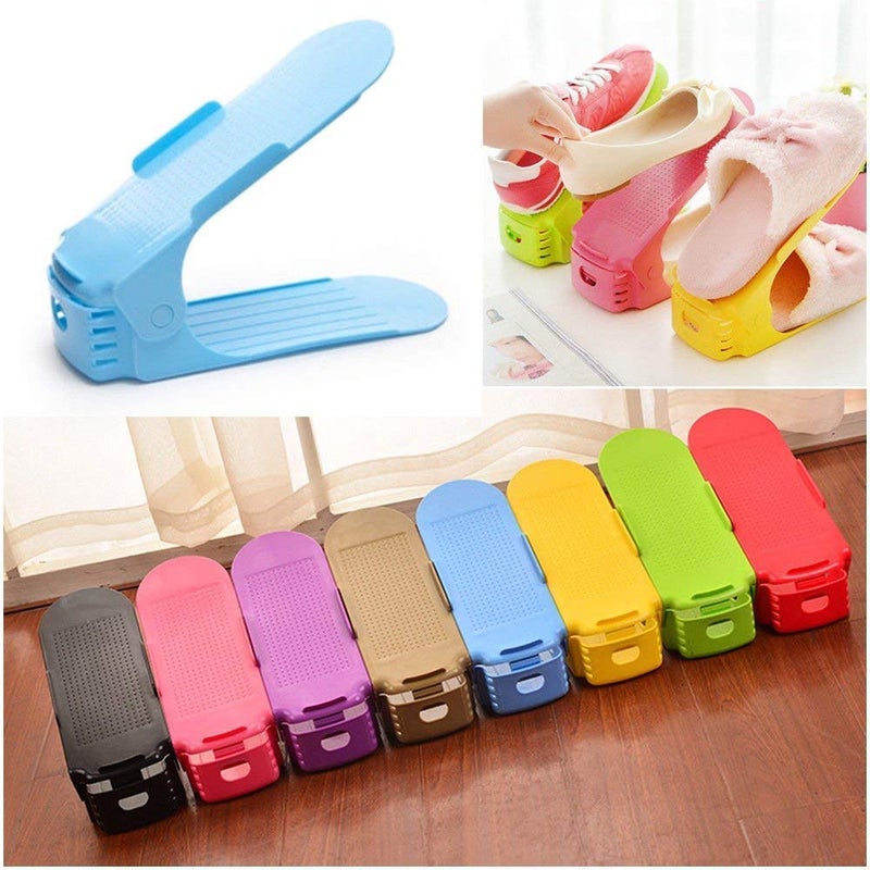 Mantavya Plastic Shoes Base Space Saver Rack Adjustable Double Layer Shoe Slot Storage Holder Rack Organizer 6Pcs Multicolor - Image 3