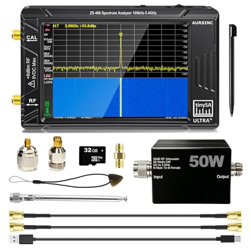 AURSINC TinySA Ultra+ ZS406 Spectrum Analyzer with 50W Attenuator, 2025 Upgraded 100kHz-5.4GHz V0.4.6 Portable Frequency Analyzer with 32Gb Card - Image 1