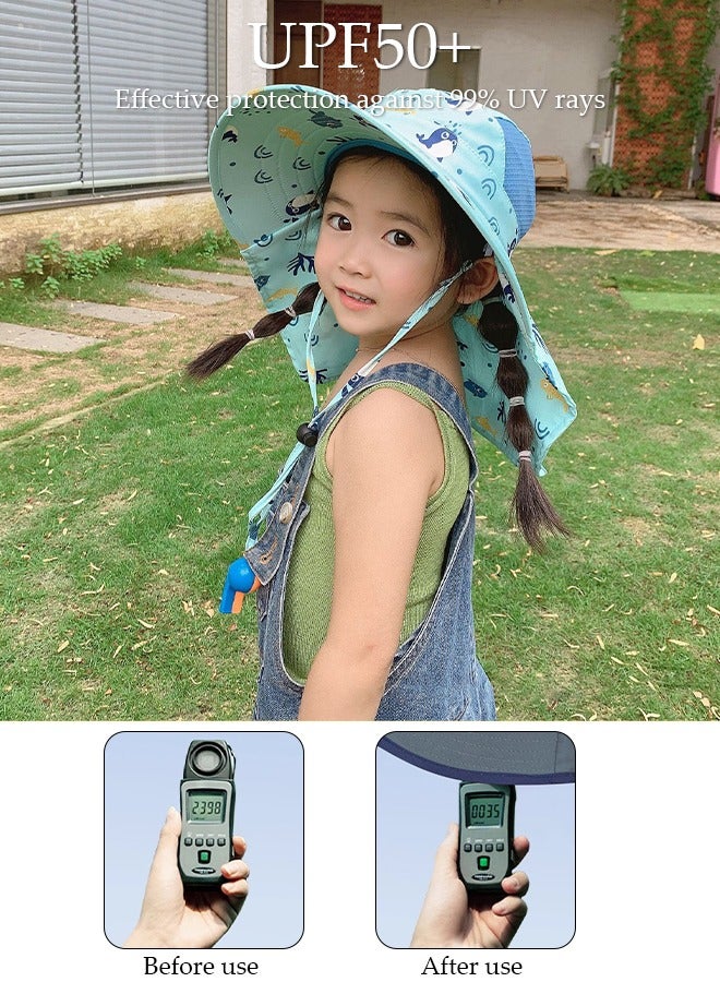 DUNISO Kids Sun Hat UPF 50+ Sun Protection Cap, Wide Brim Beach Hats with Mesh and Adjustable Chin Strap Cartoon Sun Hat for Boys Girls - Image 3