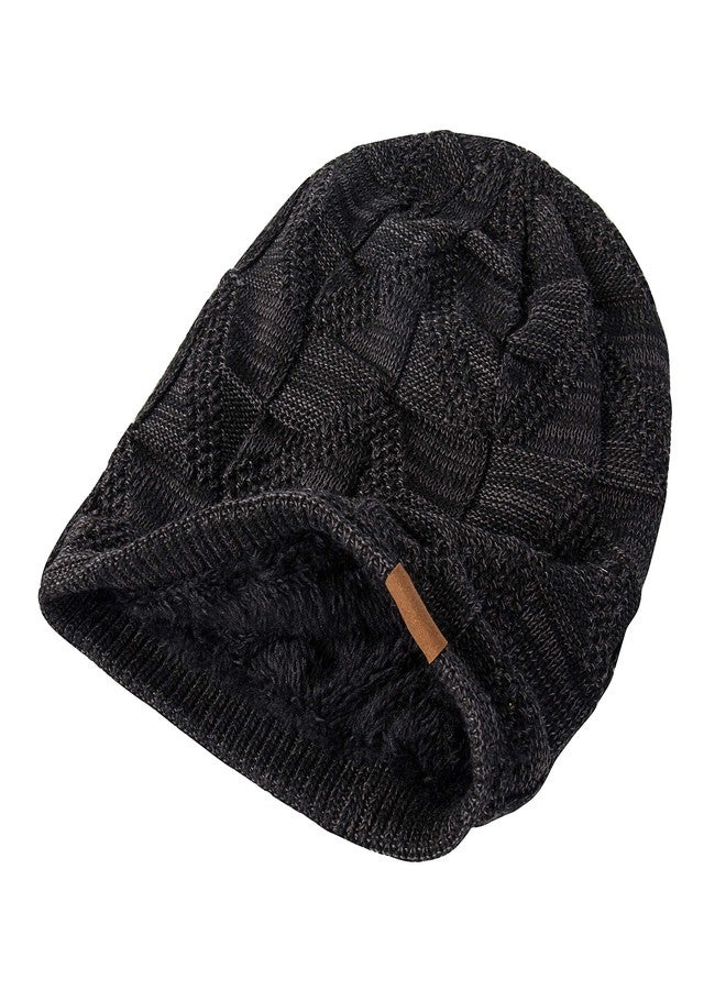PAGE ONE Mens Winter Slouchy Beanie Warm Fleece Lined Skull Cap Baggy Cable Knit Hat Black - Image 4