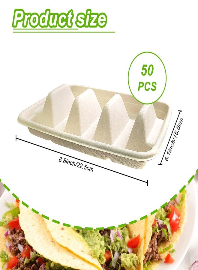 Hlimior 50PCS Disposable Taco Holder for Party，Disposable Taco Plates with 3 Dividers Disposable Taco Holders for Party, Taco Tray Holder, Pulp Fiber Plates Disposable for Taco Tuesday Lazy Susan Taco Bar - Image 2