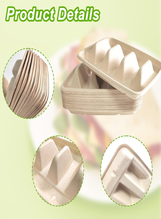 Hlimior 50PCS Disposable Taco Holder for Party，Disposable Taco Plates with 3 Dividers Disposable Taco Holders for Party, Taco Tray Holder, Pulp Fiber Plates Disposable for Taco Tuesday Lazy Susan Taco Bar - Image 3