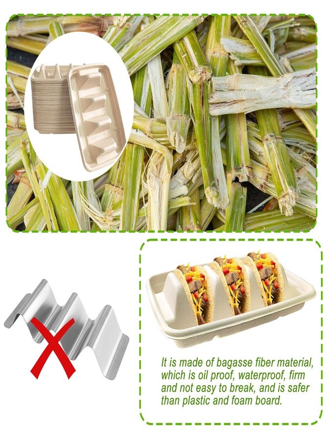 Hlimior 50PCS Disposable Taco Holder for Party，Disposable Taco Plates with 3 Dividers Disposable Taco Holders for Party, Taco Tray Holder, Pulp Fiber Plates Disposable for Taco Tuesday Lazy Susan Taco Bar - Image 5