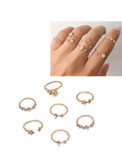 Huitich 7-Piece Gold Colour Plated Star & Crystal Ring Set Elegant & Delicate Fashion Jewelry  - Image 1