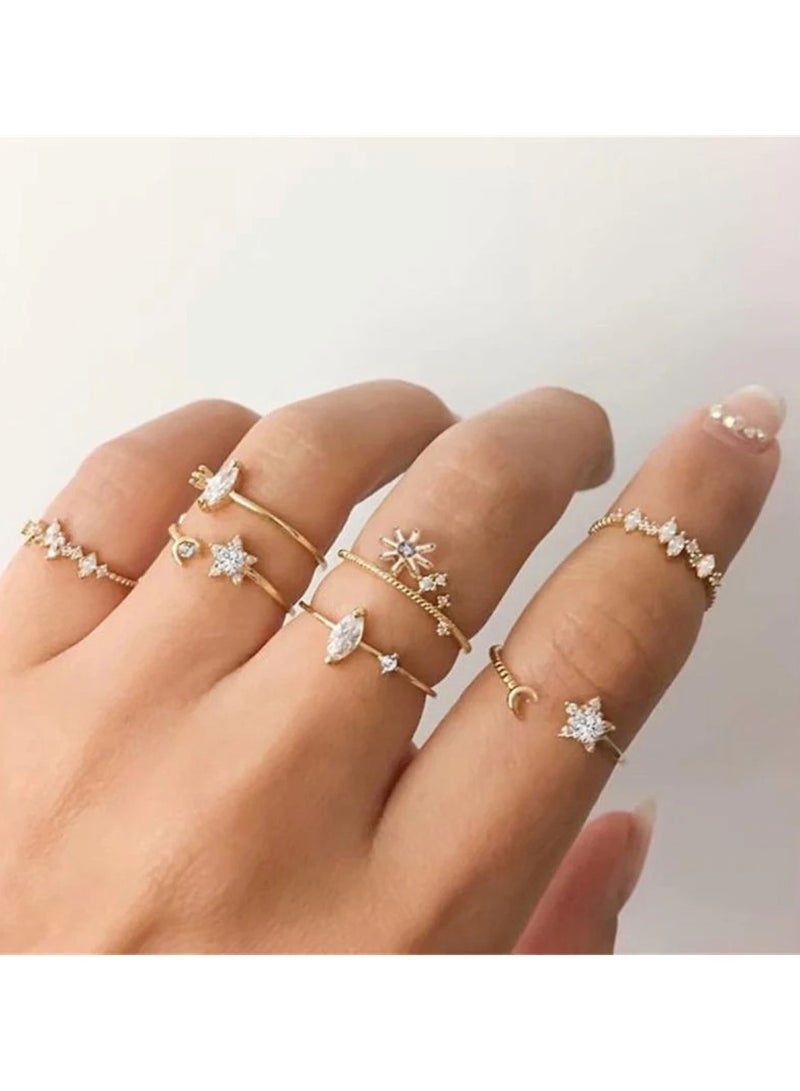 Huitich 7-Piece Gold Colour Plated Star & Crystal Ring Set Elegant & Delicate Fashion Jewelry - Image 5