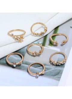 Huitich 7-Piece Gold Colour Plated Star & Crystal Ring Set Elegant & Delicate Fashion Jewelry  - Image 4