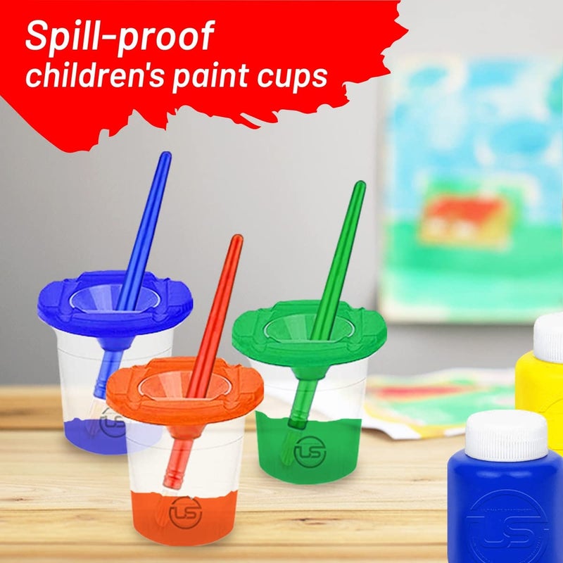 Ultimate Stationery Paint Cups with Lids for Kids – 10 Paint Containers with Lids, 10 Toddler Paints Brushes – Toddler Art Supplies No Spill Painting Cups - Image 4