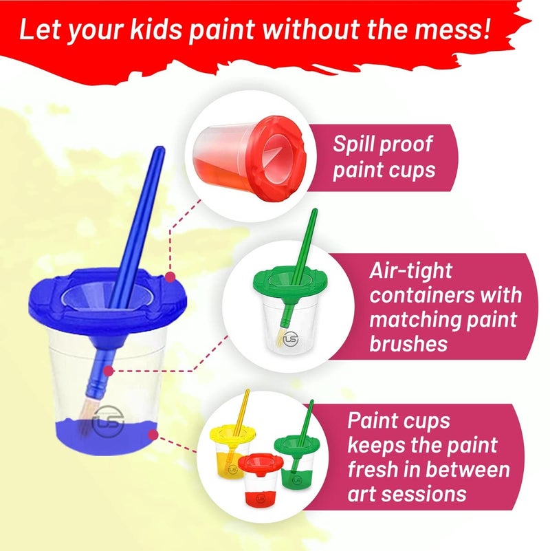 Ultimate Stationery Paint Cups with Lids for Kids – 10 Paint Containers with Lids, 10 Toddler Paints Brushes – Toddler Art Supplies No Spill Painting Cups - Image 3
