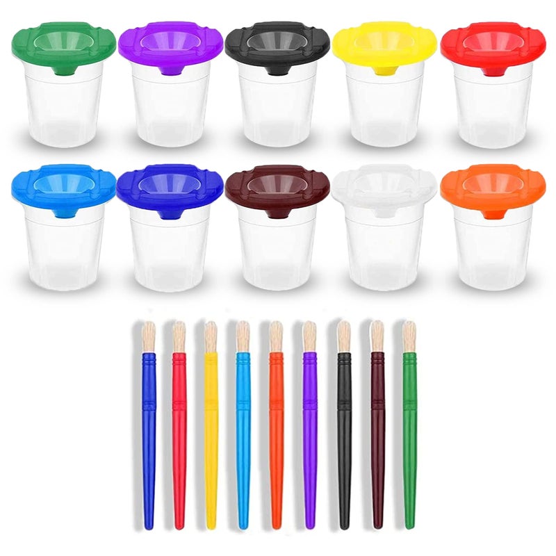 Ultimate Stationery Paint Cups with Lids for Kids – 10 Paint Containers with Lids, 10 Toddler Paints Brushes – Toddler Art Supplies No Spill Painting Cups - Image 2