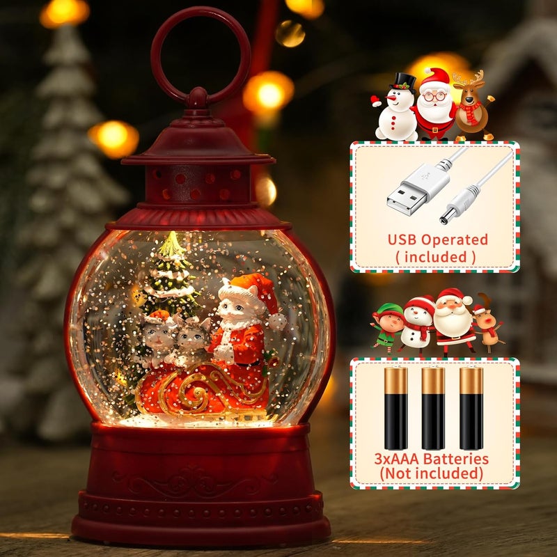 PestiLite Christmas Santa Snow Globes, Cat Family Musical Snow Globe Light up Swirling Glitter Snow Globe Red Lantern with Timer, Christmas Tree Holiday Party Gifts and Decorations, USB & Battery Operated - Image 4