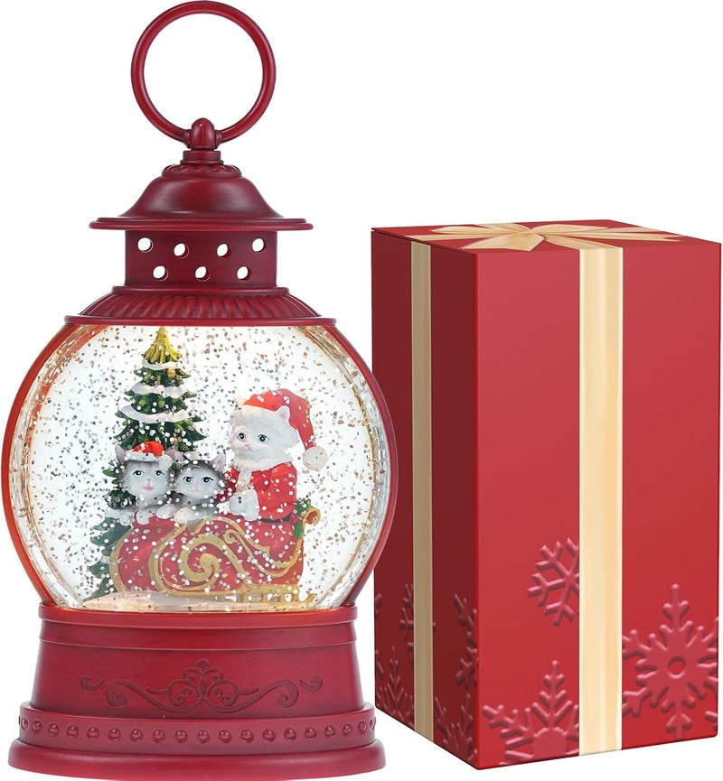 PestiLite Christmas Santa Snow Globes, Cat Family Musical Snow Globe Light up Swirling Glitter Snow Globe Red Lantern with Timer, Christmas Tree Holiday Party Gifts and Decorations, USB & Battery Operated - Image 1