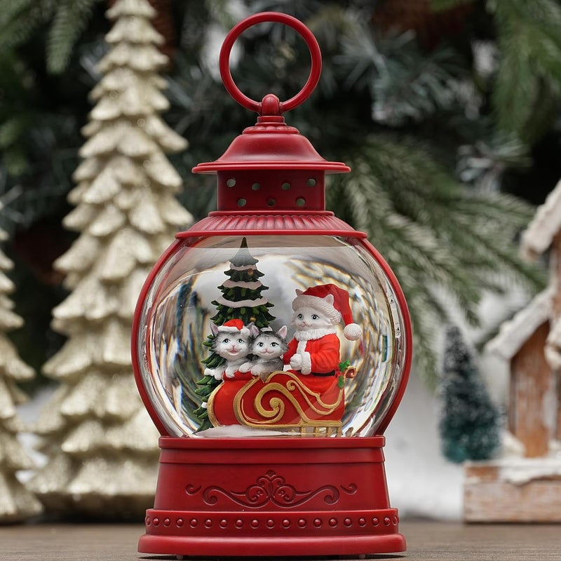 PestiLite Christmas Santa Snow Globes, Cat Family Musical Snow Globe Light up Swirling Glitter Snow Globe Red Lantern with Timer, Christmas Tree Holiday Party Gifts and Decorations, USB & Battery Operated - Image 3