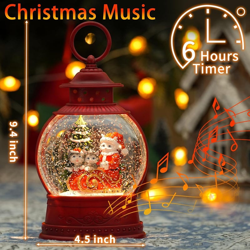 PestiLite Christmas Santa Snow Globes, Cat Family Musical Snow Globe Light up Swirling Glitter Snow Globe Red Lantern with Timer, Christmas Tree Holiday Party Gifts and Decorations, USB & Battery Operated - Image 2