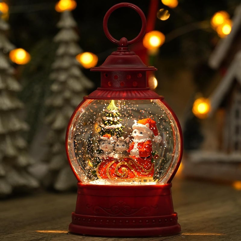 PestiLite Christmas Santa Snow Globes, Cat Family Musical Snow Globe Light up Swirling Glitter Snow Globe Red Lantern with Timer, Christmas Tree Holiday Party Gifts and Decorations, USB & Battery Operated - Image 5
