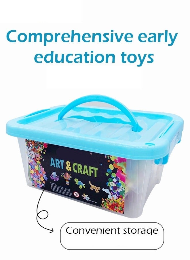 MIXDE 800+ PCS Handmade DIY Arts and Crafts Supplies Kit with Storage Box Material Set with EVA Letter Stars Sticker Feather Ice Cream Sticks on Hair Ball Crafts Accessories Kits Sets For Kids Education - Image 3