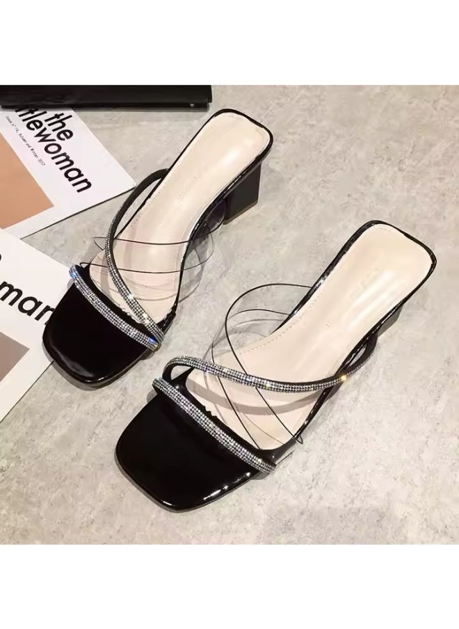 Rup Art Women’s Transparent Thick Heel Slippers – Fashion Square Toe Open Back Half Slippers – Casual Outdoor Slide-On Mules  - Image 3