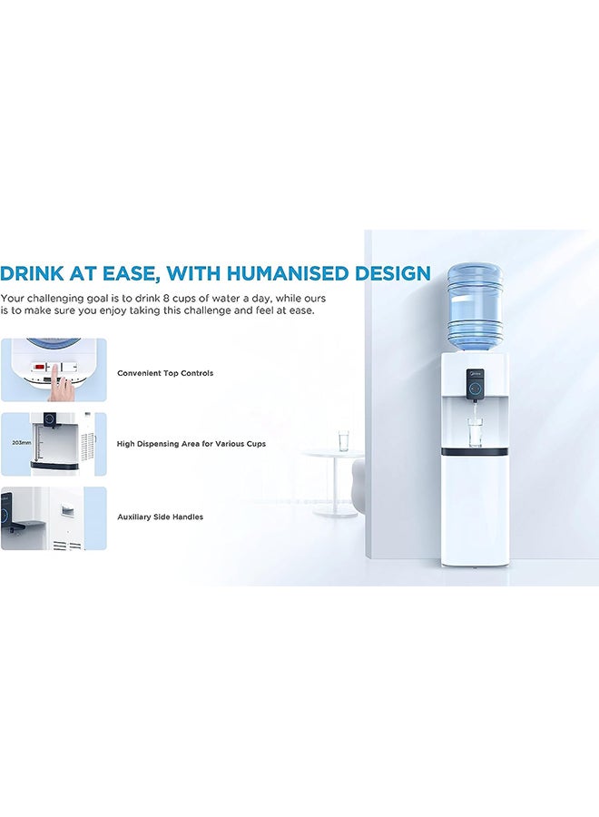 Midea Top Loading Water Dispenser With Cabinet, Hot And Cold Dual Function, 3 Temperatures Settings, Child Safety Lock, Best For Home Kitchen Office And Pantry YL2037SW White - Image 2