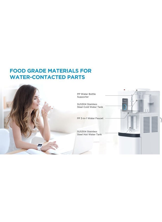 Midea Top Loading Water Dispenser With Cabinet, Hot And Cold Dual Function, 3 Temperatures Settings, Child Safety Lock, Best For Home Kitchen Office And Pantry YL2037SW White - Image 3