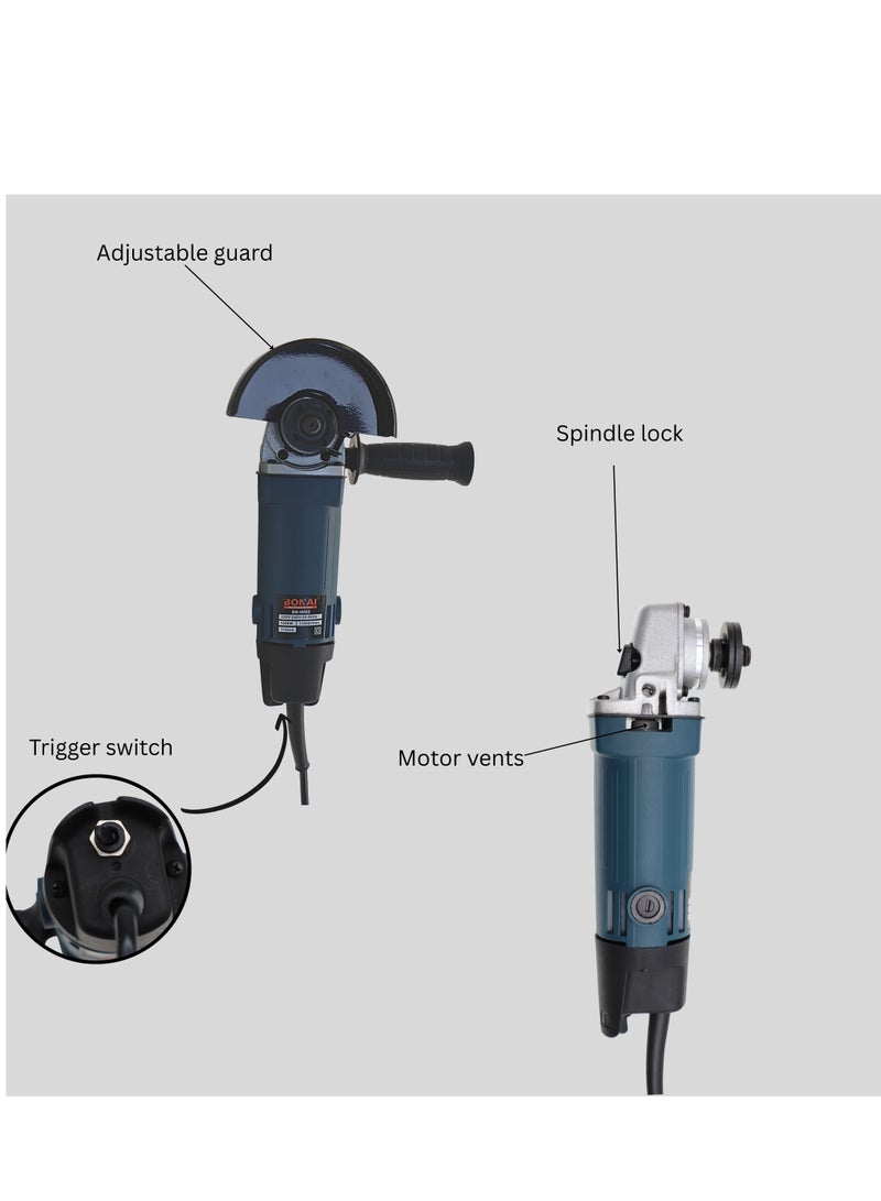 بوناي طاحونة زوايا BN-HK65 بقوة 1200 واط، قرص 115 مم، سرعة 10000 دورة في الدقيقة، ماكينة قطع وطحن كهربائية قوية مع مقبض جانبي، واقي أمان، صواميل فلانجة وفرش كربونية – أداة سلكية 220 فولت - Image 5