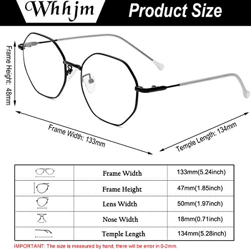 WHHJM Polygon Blue Light Blocking Glasses for Women Men Retro Octagon Square Non-prescription Metal Frame Eyeglasses (Black) - Image 4