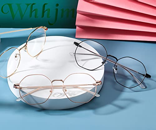 WHHJM Polygon Blue Light Blocking Glasses for Women Men Retro Octagon Square Non-prescription Metal Frame Eyeglasses (Black) - Image 5