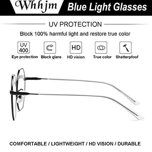 WHHJM Polygon Blue Light Blocking Glasses for Women Men Retro Octagon Square Non-prescription Metal Frame Eyeglasses (Black) - Image 3