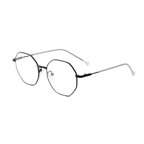 WHHJM Polygon Blue Light Blocking Glasses for Women Men Retro Octagon Square Non-prescription Metal Frame Eyeglasses (Black) - Image 1