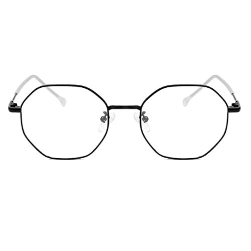 WHHJM Polygon Blue Light Blocking Glasses for Women Men Retro Octagon Square Non-prescription Metal Frame Eyeglasses (Black) - Image 2