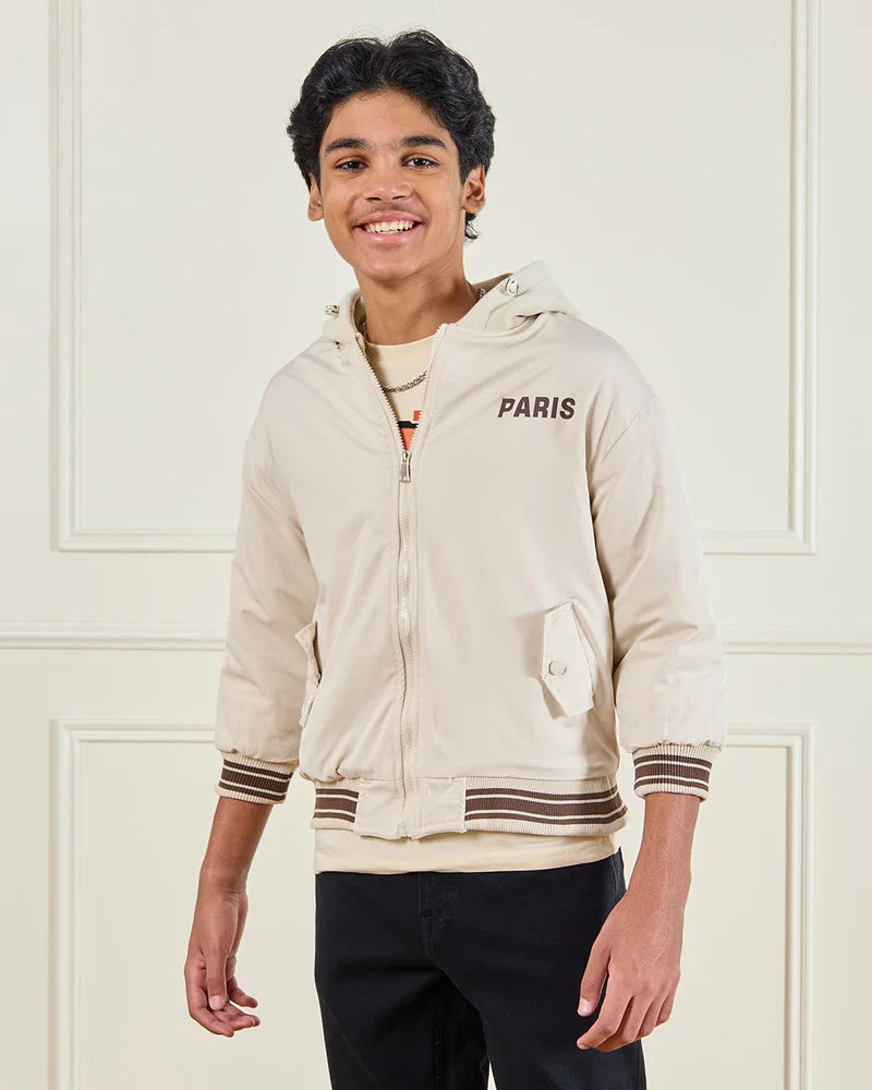 REDTAG Senior Boys Beige Hooded Jacket