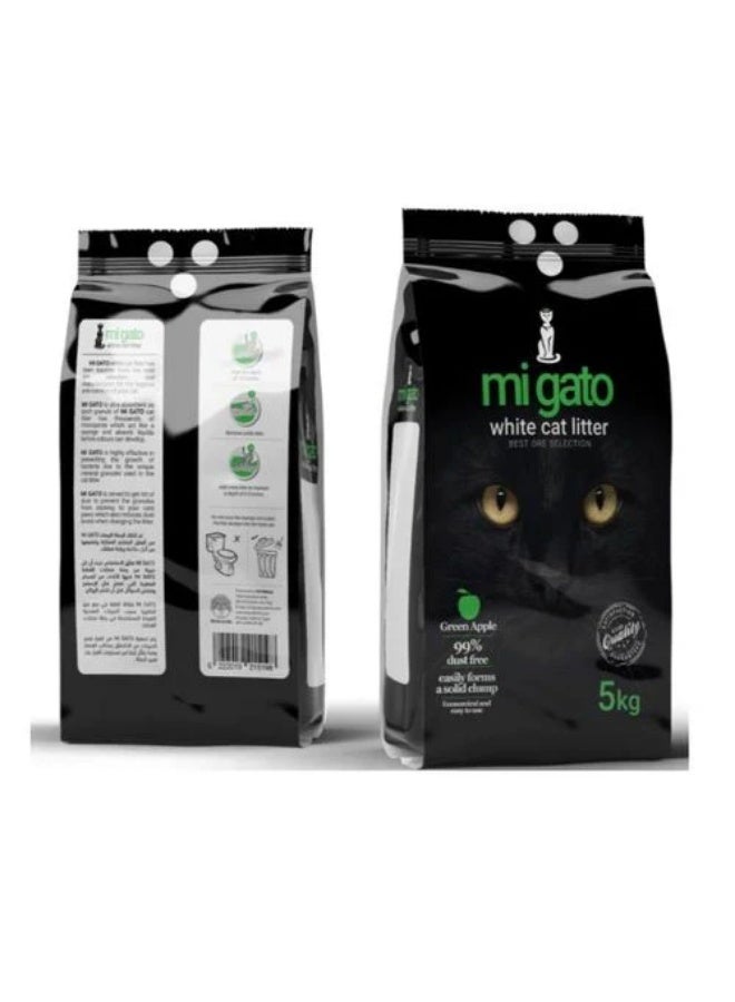ميجاتو رمل القطط "مي غاتو" الأبيض المتكتل برائحة التفاح الأخضر | تركيبة طينية طبيعية | تحكم قوي في الروائح وسهل التنظيف
