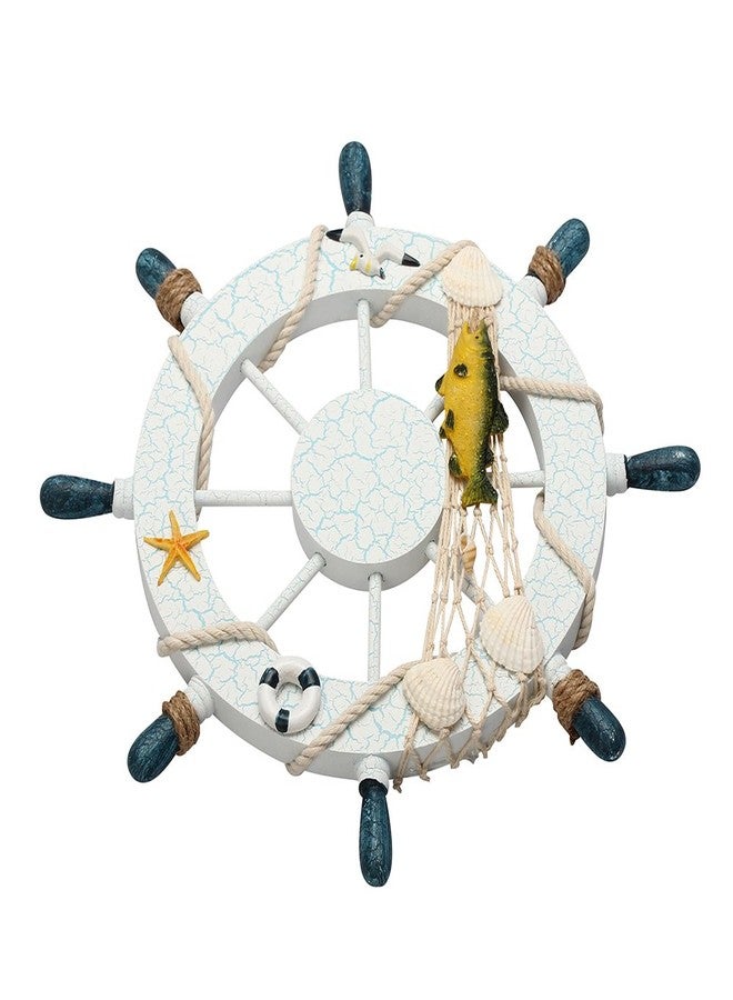 Rienar Nautical Ship Steering Wheel - 11" Diameter Wooden Beach Home Wall Décor With Fishing Net/Shell/Fish/Starfish/Seagull - Image 4
