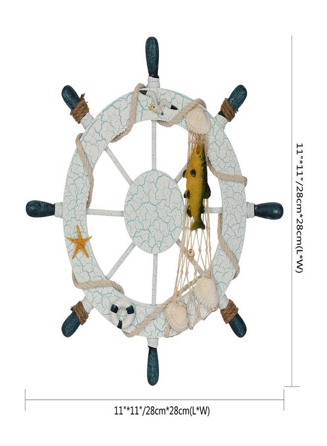 Rienar Nautical Ship Steering Wheel - 11" Diameter Wooden Beach Home Wall Décor With Fishing Net/Shell/Fish/Starfish/Seagull - Image 2