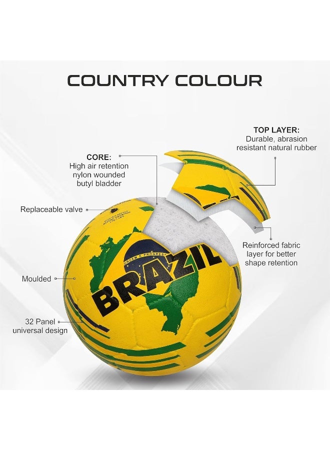نيفيا كرة قدم مصبوبة مطاطية بألوان البلد، مناسبة للأرضيات الصلبة الخالية من العشب، والأرضيات الرطبة والعشبية، والعشب الصناعي، كرة تدريب مقاس 3 - البرازيل (أصفر/أخضر) - Image 2