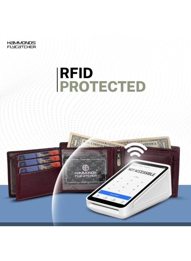  هاموندز فلاي كاتشر محفظة ثنائية الطي محمية بتقنية تحديد الهوية بموجات الراديو للرجال، مصنوعة من الجلد الأصلي، محفظة رجالية، محافظ جلدية للرجال، محفظة أنيقة بها 6 فتحات للبطاقات، 3 فتحات لبطاقة الهوية، جيب للعملات المعدنية، هدية للرجال - Image 3
