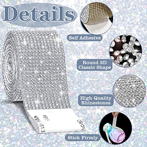 Cludoo 8 Rolls Rhinestone Ribbons,Cludoo 8 Yard Silver Self Adhesive Rhinestone Ribbon, Bling Crystal Diamond Ribbon Roll Wrap Glittering Rhinestones Sticker for Decoration Car DIY Arts Crafts Wedding - Image 3