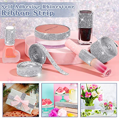 Cludoo 8 Rolls Rhinestone Ribbons,Cludoo 8 Yard Silver Self Adhesive Rhinestone Ribbon, Bling Crystal Diamond Ribbon Roll Wrap Glittering Rhinestones Sticker for Decoration Car DIY Arts Crafts Wedding - Image 4