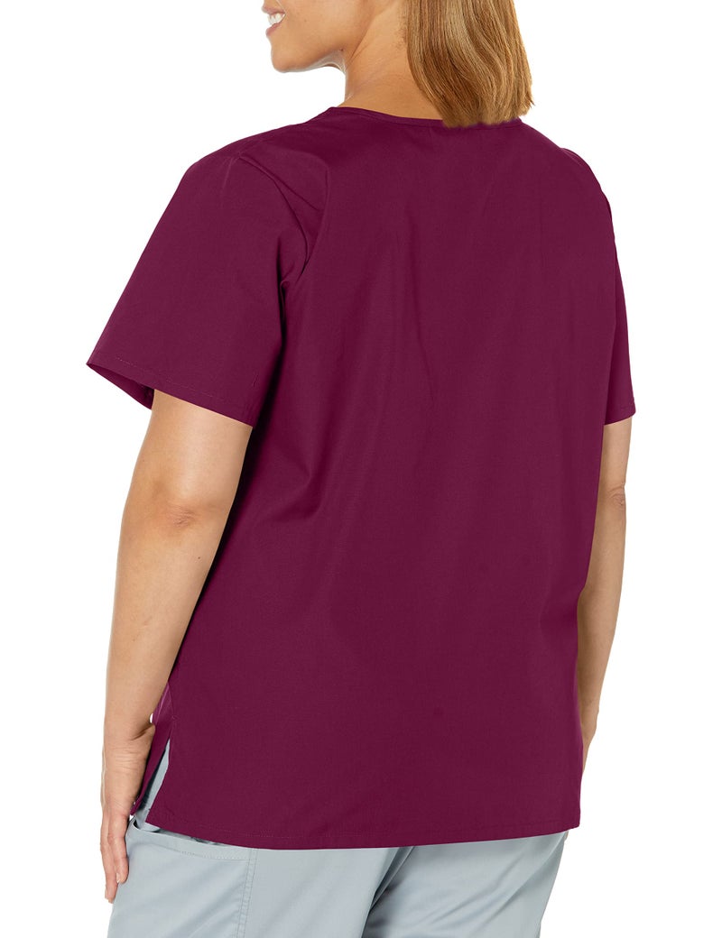 Landau Scrub Zone Relaxed Fit 2-Pocket V-Neck Scrub Top for Women 70221 Wine - Image 2