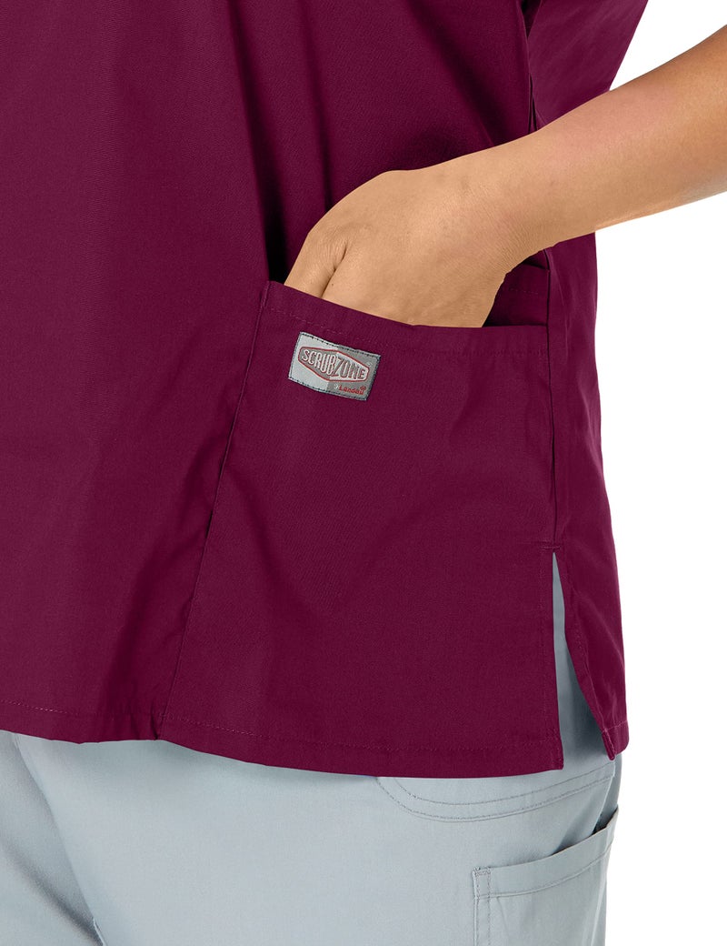 Landau Scrub Zone Relaxed Fit 2-Pocket V-Neck Scrub Top for Women 70221 Wine - Image 3