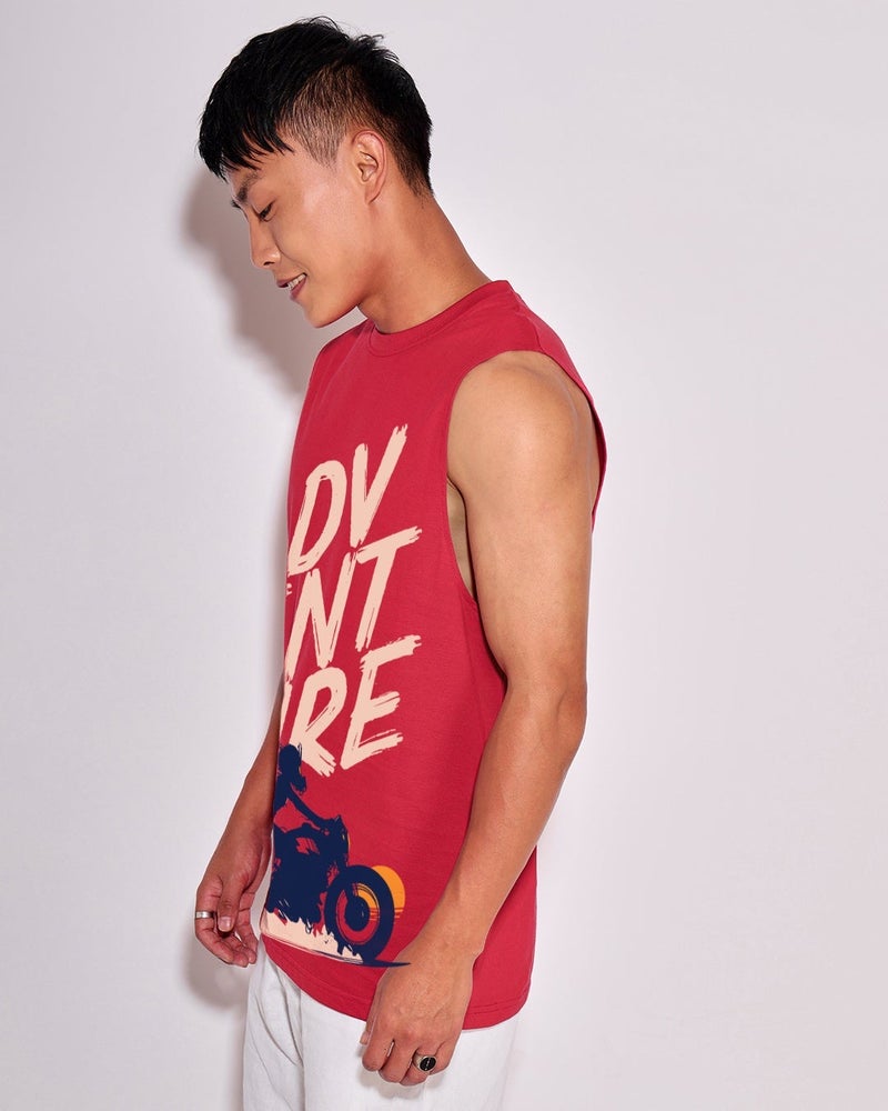 bewakoof Men's Bold Red Moon Rider Graphic Printed Boxy Fit Vest - Image 2